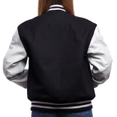 Women Black White Varsity Jacket-2